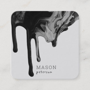 Elegant Dripping Marble Paint Seamless  Black Gray Square Business Card