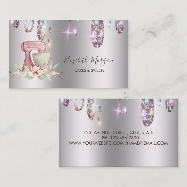 Elegant Drips,Mixer Flower Bakery  Business Card (Front/Back)