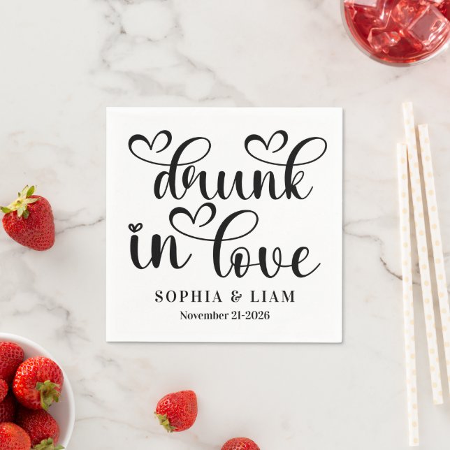 Elegant Drunk in Love Script Wedding Napkin (Insitu)