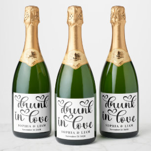 Elegant Drunk in Love Script Wedding Sparkling Wine Label