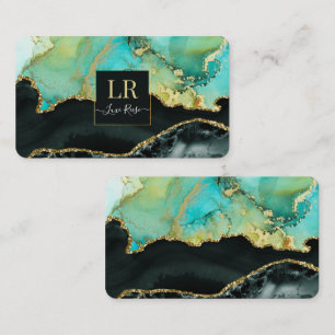 Elegant Dual Colour & Gold Abstract Liquid Art Business Card