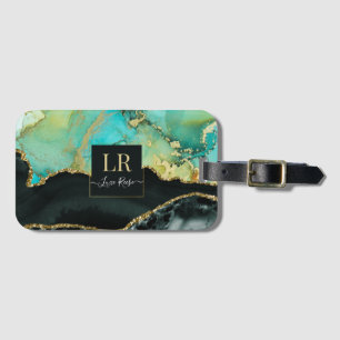 Elegant Dual Colour & Gold Abstract Liquid Art Luggage Tag