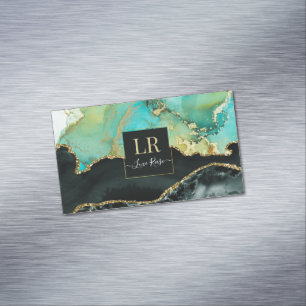 Elegant Dual Colour & Gold Abstract Liquid Art Magnetic Business Card