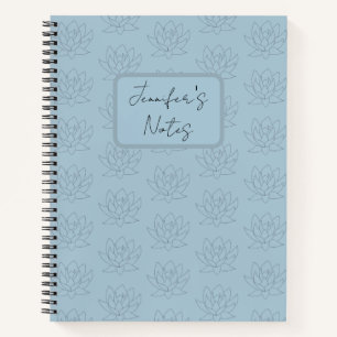 Elegant Duck Egg Blue Simple Floral Lotus Notebook