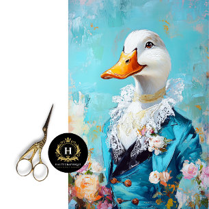 Elegant Duck in Blue Suit with Roses Decoupage Tissue Paper