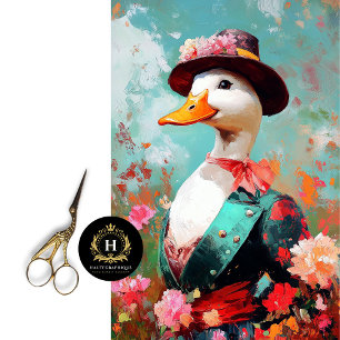 Elegant Duck in Floral Hat Decoupage Tissue Paper