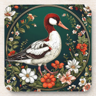 Elegant Duck Surrounded by Vibrant Flowers Coaster