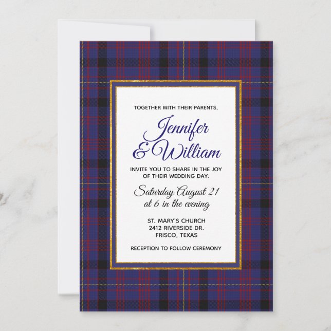 Elegant Dundonald Tartan Plaid Wedding Invitation (Front)