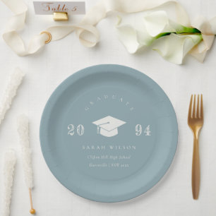 Elegant Dusky Blue Grey Minimal Simple Graduation Paper Plate