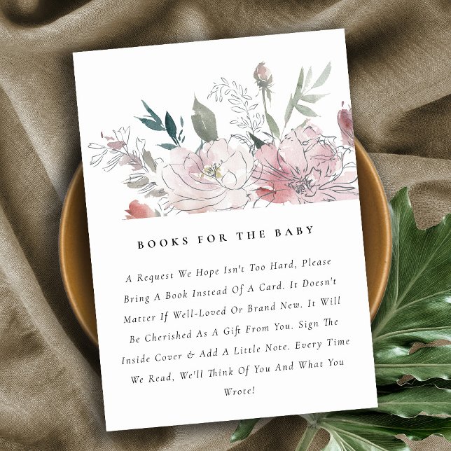 Elegant Dusky Blush Floral Books For Baby Shower Enclosure Card (Creator Uploaded)