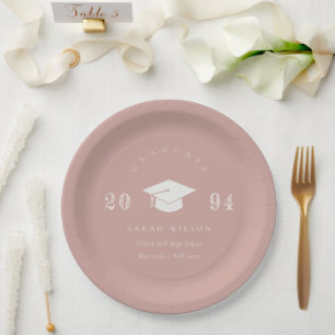 Elegant Dusky Blush Pink Minimal Simple Graduation Paper Plate