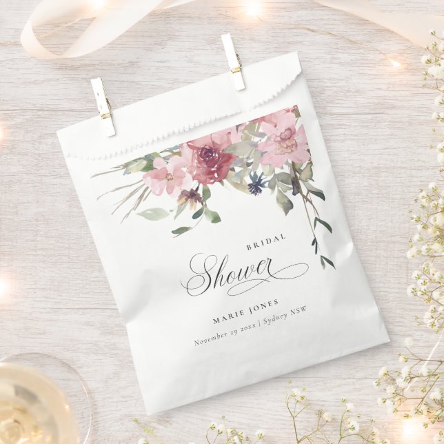 Elegant Dusky Blush Rose Floral Bridal Shower Favour Bags (Clipped)