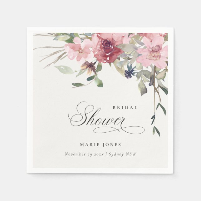 Elegant Dusky Blush Rose Floral Bridal Shower Napkin (Front)