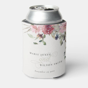 Elegant Dusky Blush Rose Wildflower Floral Wedding Can Cooler