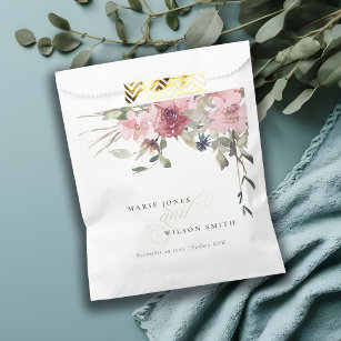 Elegant Dusky Blush Rose Wildflower Floral Wedding Favour Bags