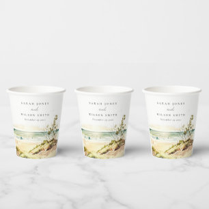 Elegant Dusky Coastal Beach Sun Seascape Wedding Paper Cups