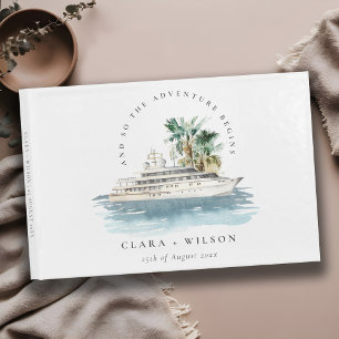 Elegant Dusky Cruise Ship Palm Seascape Wedding Guest Book