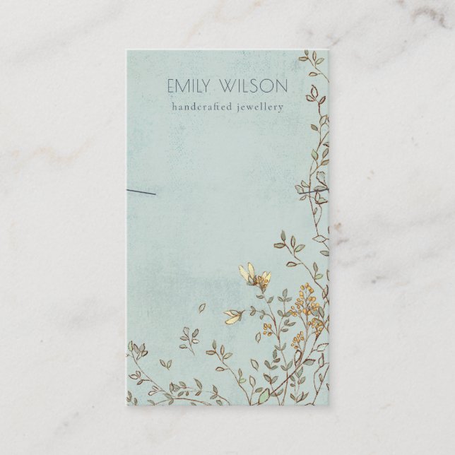 Elegant Dusky Floral Aqua Band Necklace Display Business Card (Front)