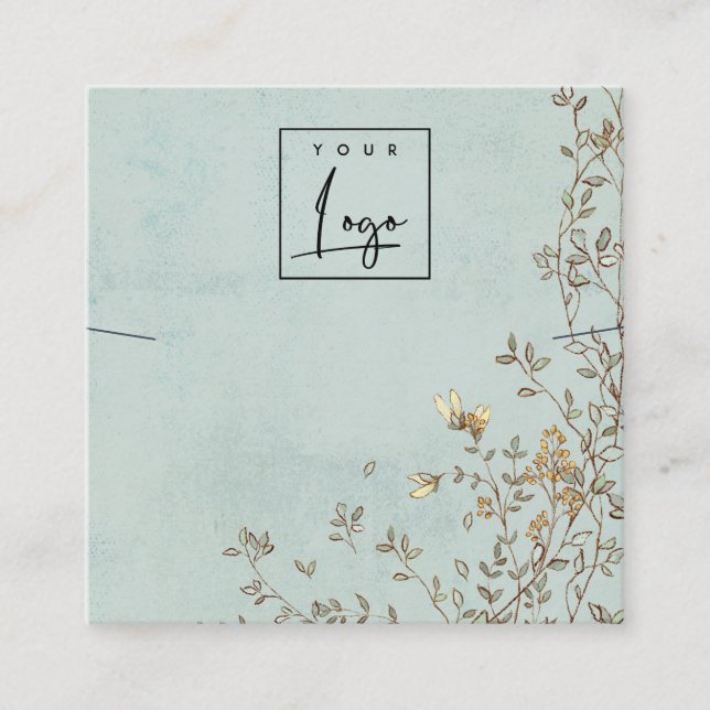 Elegant Dusky Floral Aqua Logo Necklace Display Square Business Card (Front)