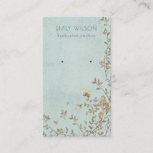 Elegant Dusky Floral Aqua Stud Earring Display Business Card