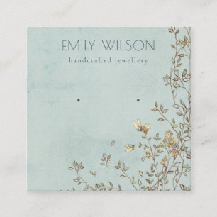 Elegant Dusky Floral Aqua Stud Earring Display Square Business Card