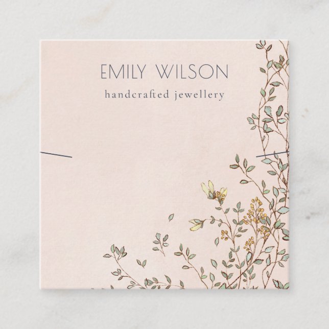 Elegant Dusky Floral Blush Band Necklace Display Square Business Card (Front)
