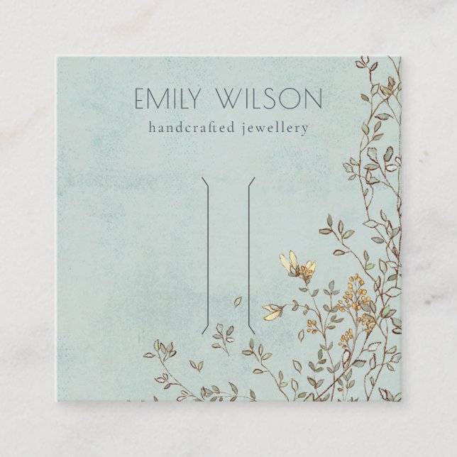 Elegant Dusky Floral Vine Aqua Hair Clip Display Square Business Card (Front)