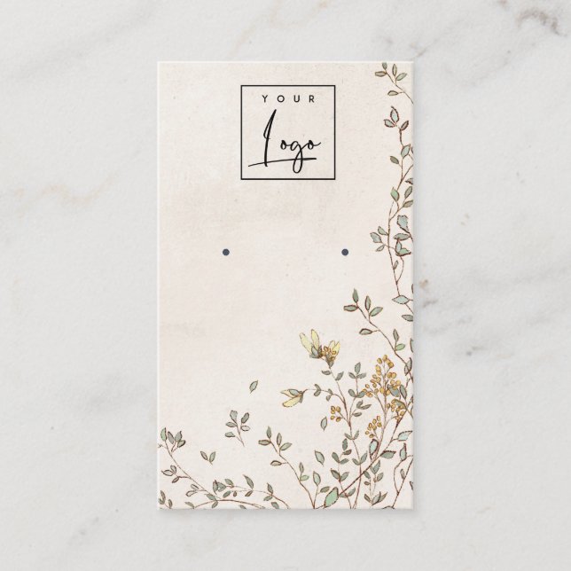 Elegant Dusky Floral Vine Logo Earring Display Business Card (Front)