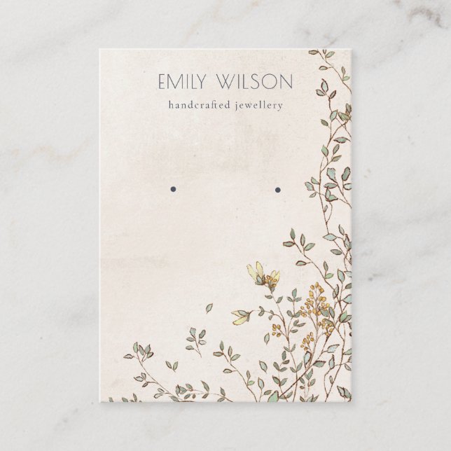 Elegant Dusky Floral Vine Stud Earring Display Business Card (Front)