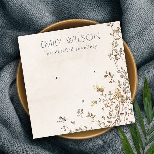 Elegant Dusky Floral Vine Stud Earring Display Square Business Card
