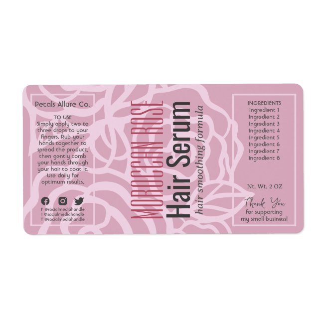 Elegant Dusky Rose Pink Dropper Bottle Labels (Front)