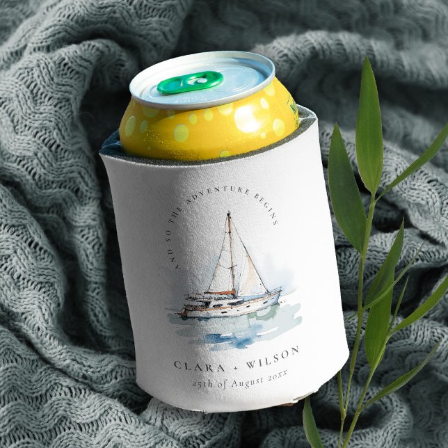 Elegant Dusky Sailboat Yacht Seascape Wedding  Can Cooler (Creator Uploaded)