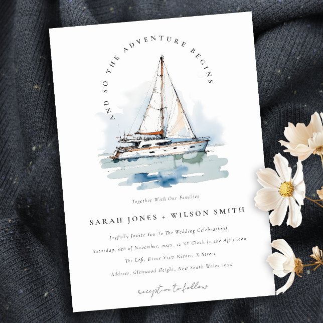 Elegant Dusky Sailboat Yacht Seascape Wedding  Invitation (Creator Uploaded)