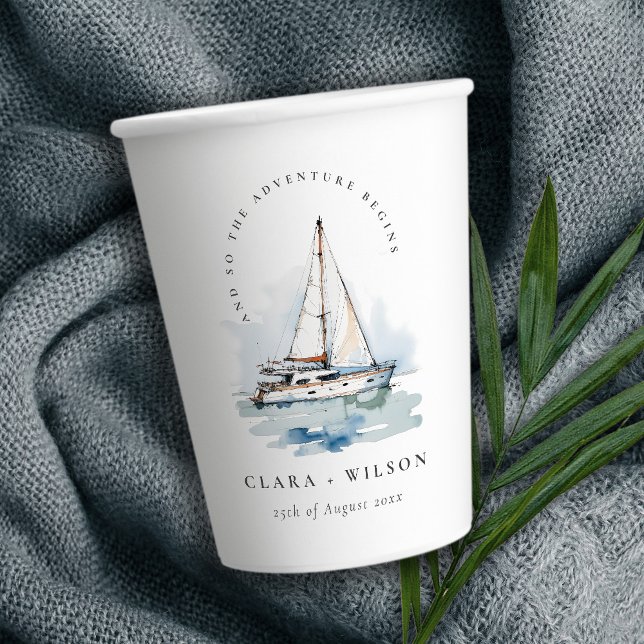 Elegant Dusky Sailboat Yacht Seascape Wedding  Paper Cups (Creator Uploaded)