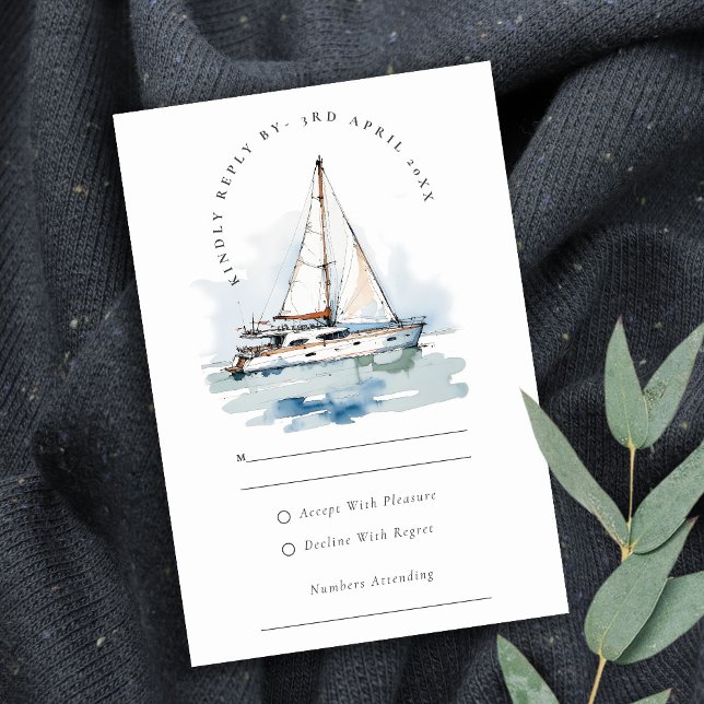 Elegant Dusky Sailboat Yacht Seascape Wedding RSVP Card (Creator Uploaded)