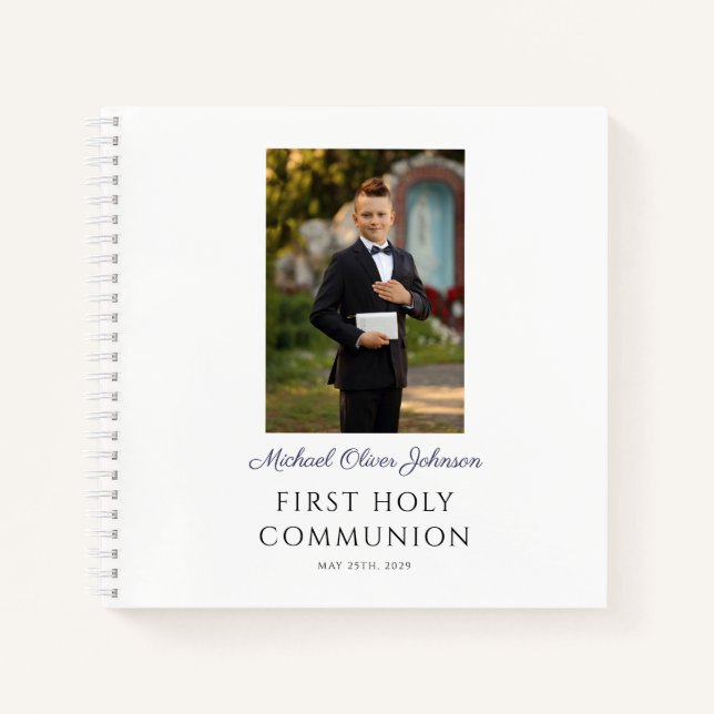 Elegant Dust Blue First Communion Guestbook Notebook (Front)