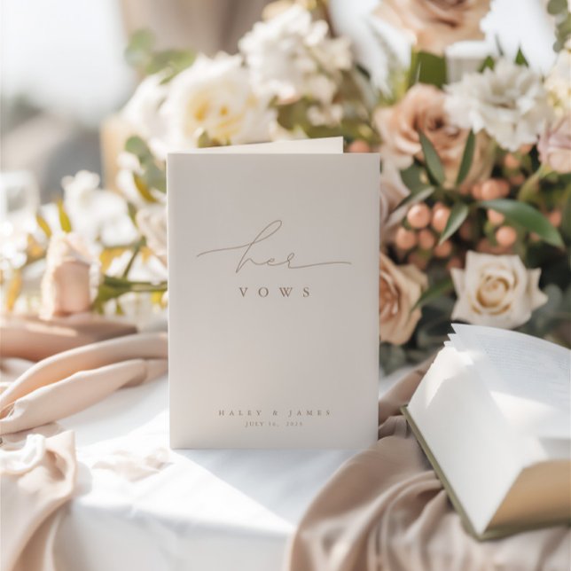 Elegant Dusty Beige Pink Photo Wedding Her Vows Card (Elegant Dusty Beige Pink Photo Wedding Her Vows Card)