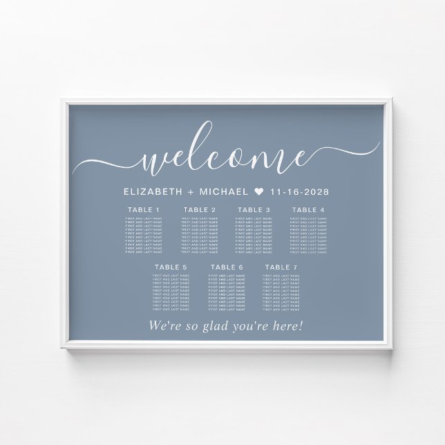 Elegant Dusty Blue 7 Table Wedding Seating Chart (Creator Uploaded)