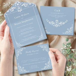 Elegant Dusty Blue All in One Wedding Invite