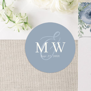 Elegant Dusty Blue Ampersand Monogram Wedding Classic Round Sticker