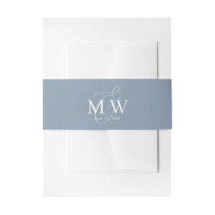 Elegant Dusty Blue Ampersand Monogram Wedding Invitation Belly Band