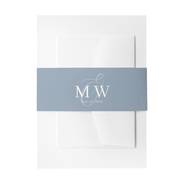 Elegant Dusty Blue Ampersand Monogram Wedding Invitation Belly Band (Front Example)