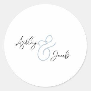 Elegant Dusty Blue Ampersand Wedding Classic Round Sticker