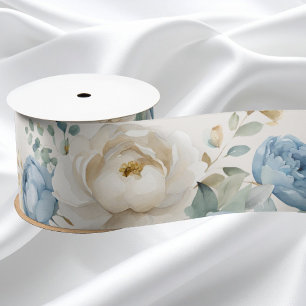 Elegant Dusty Blue and Cream Rose Wedding Satin Ribbon