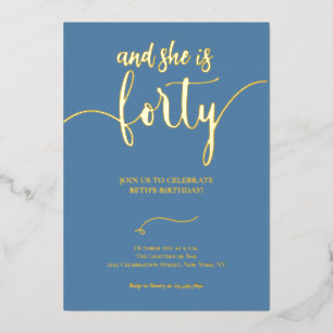 Elegant  Dusty Blue and Gold 40 BIRTHDAY CARD
