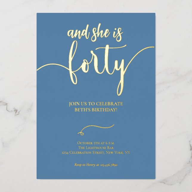 Elegant  Dusty Blue and Gold 40 BIRTHDAY CARD (Front)