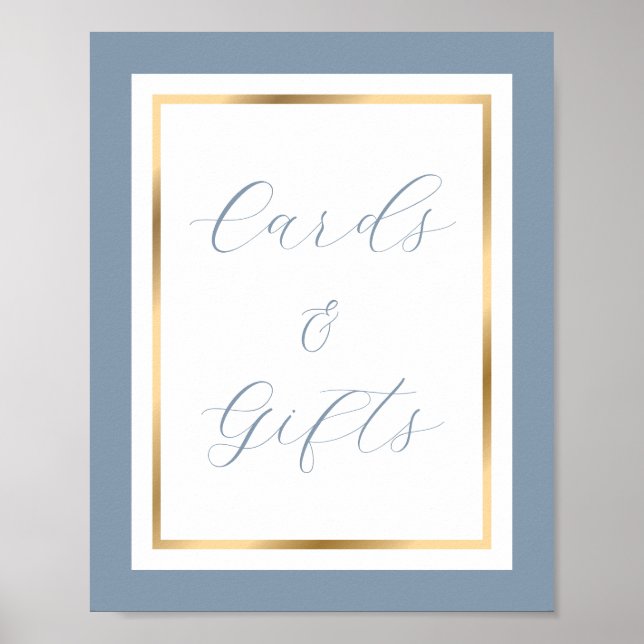 Elegant Dusty Blue and Gold Cards and Gifts Sign (Front)
