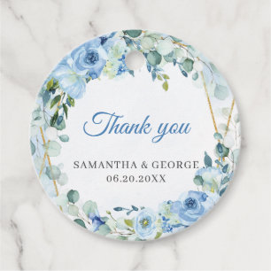 Elegant Dusty Blue and Gold frame Floral wedding Favour Tags