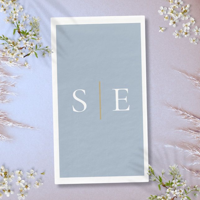 Elegant Dusty Blue And Gold Monogram Minimalist  Napkin (Elegant Dusty Blue And Gold Monogram Minimalist Paper Guest Towels)