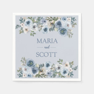 Elegant Dusty Blue And Grey Floral Wedding  Napkin